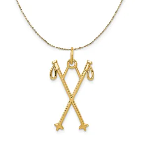 14k Yellow Gold Crossed Ski Poles Necklace