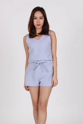 2 Piece Back Tie Top with Shorts in Blue