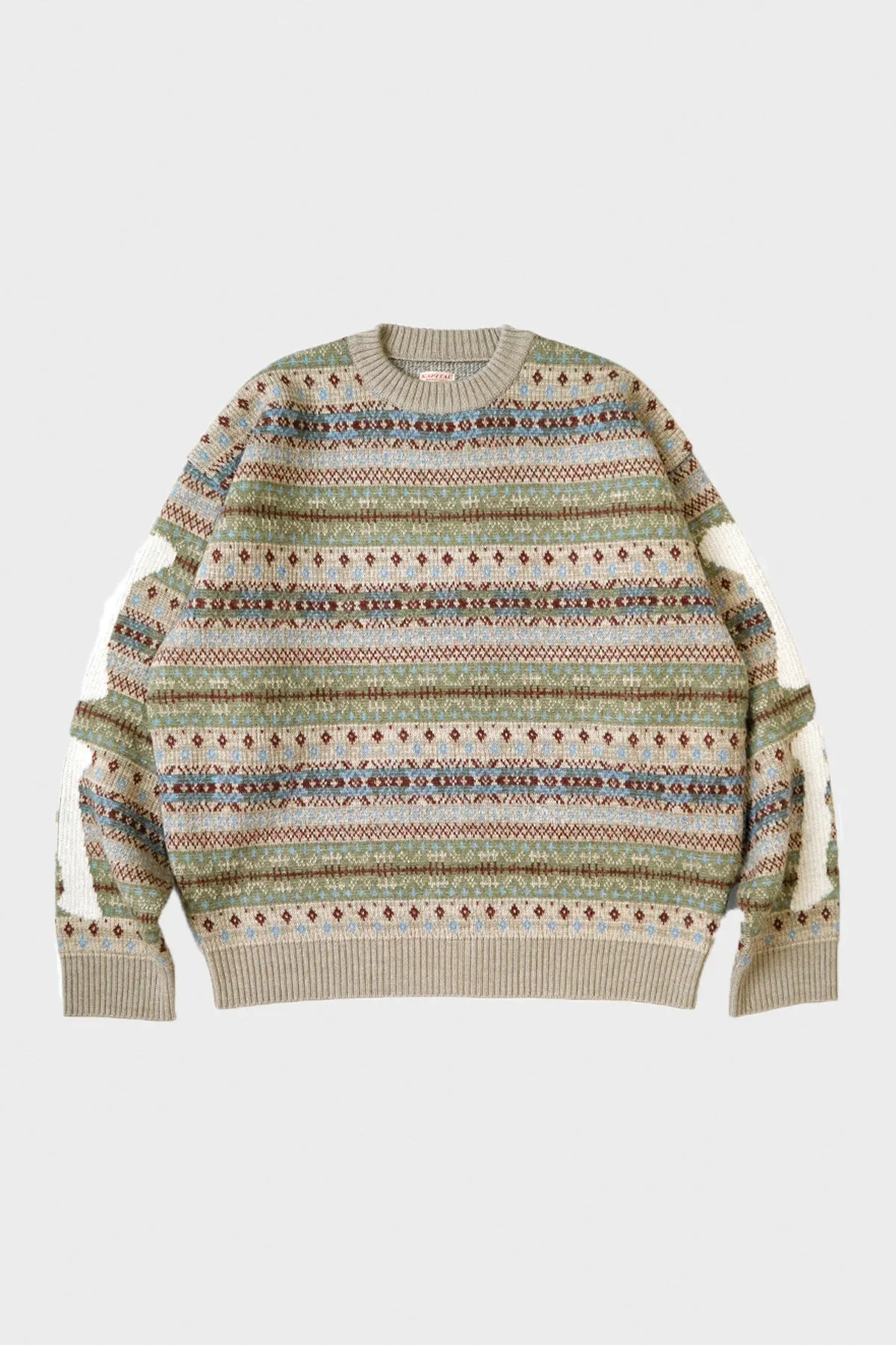 7G Wool FairIsle BONE Crew Sweater - Sax