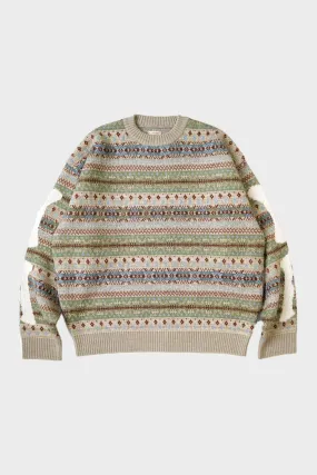 7G Wool FairIsle BONE Crew Sweater - Sax