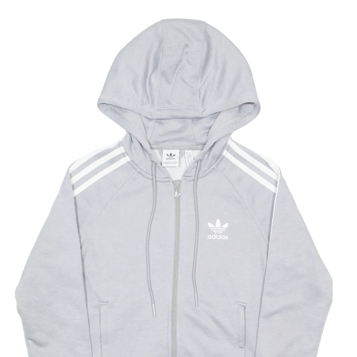 ADIDAS Womens Grey Hoodie Full Zip UK 6