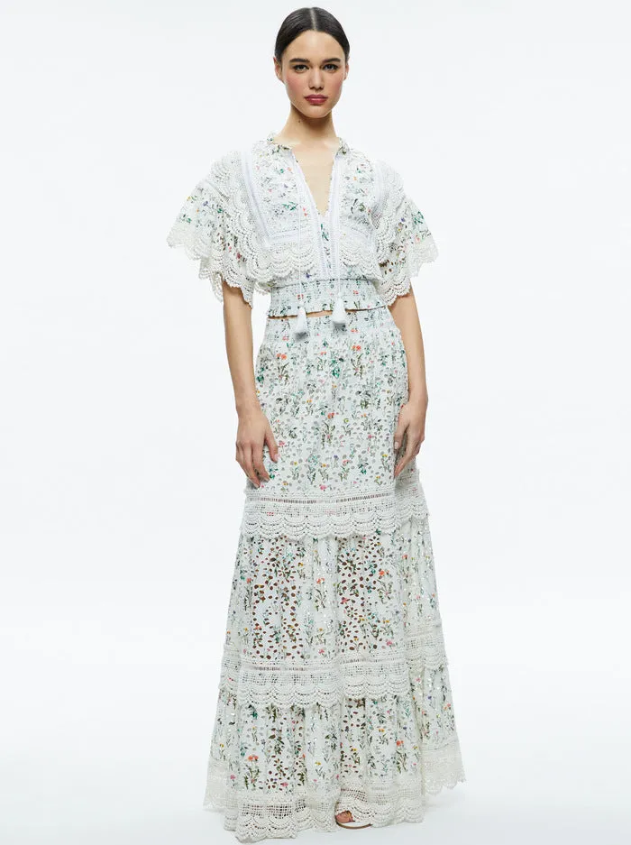 Alice + Olivia - Reise Embroidered Tiered Maxi Skirt - Georgia Floral