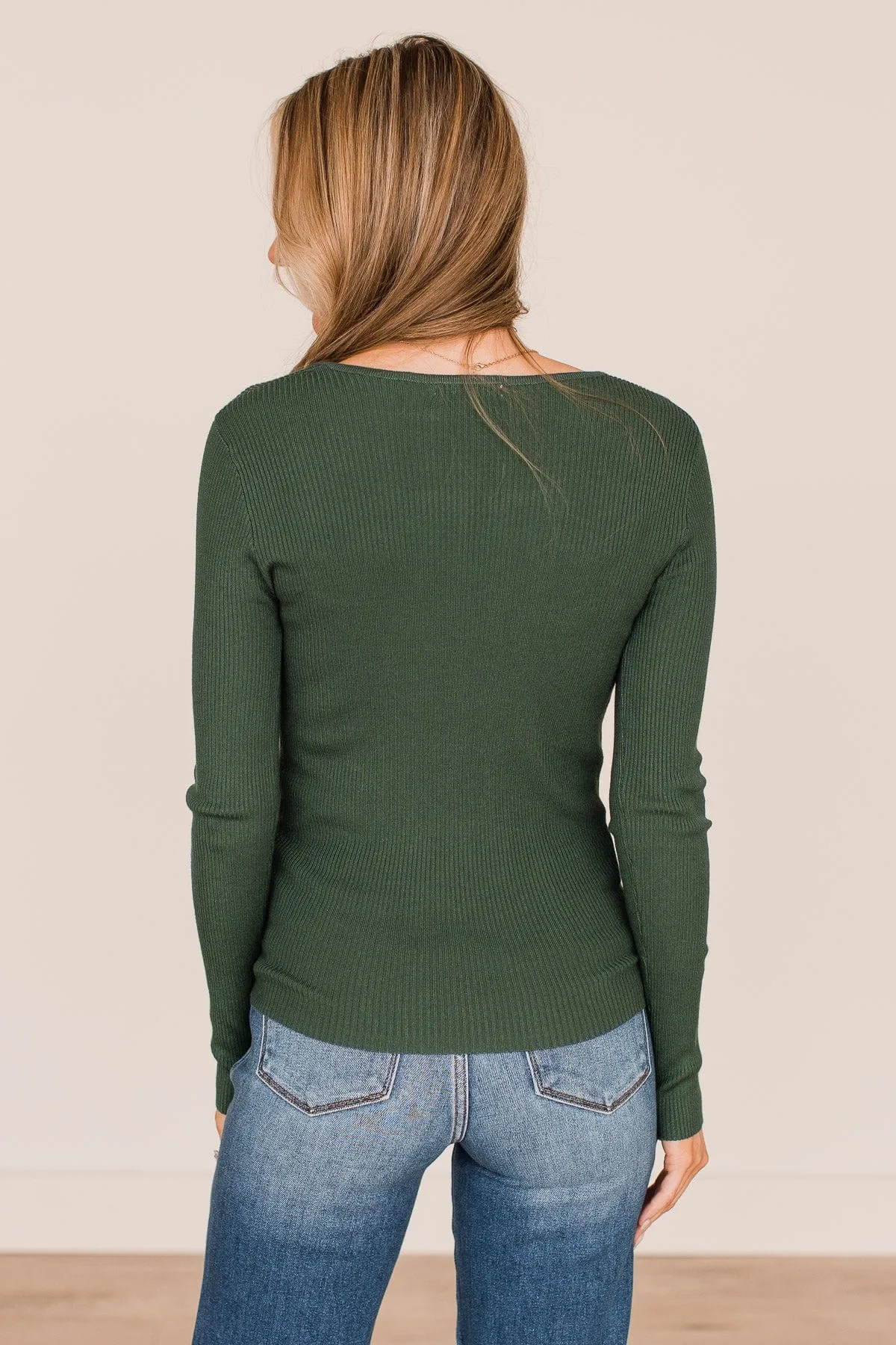 All The Possibilities Notch Knit Top- Hunter Green