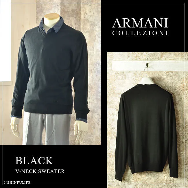 ARMANI COLLEZIONI  |V-Neck Long Sleeves Cotton Sweaters