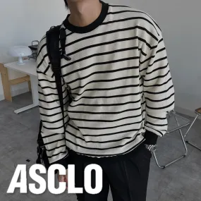 ASCLO  |Crew Neck Pullovers Stripes Unisex Sweat Street Style U-Neck