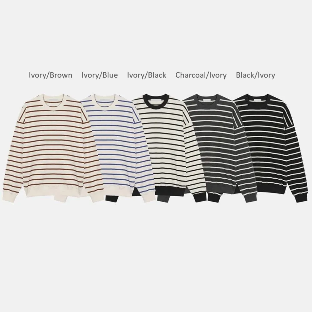 ASCLO  |Crew Neck Pullovers Stripes Unisex Sweat Street Style U-Neck