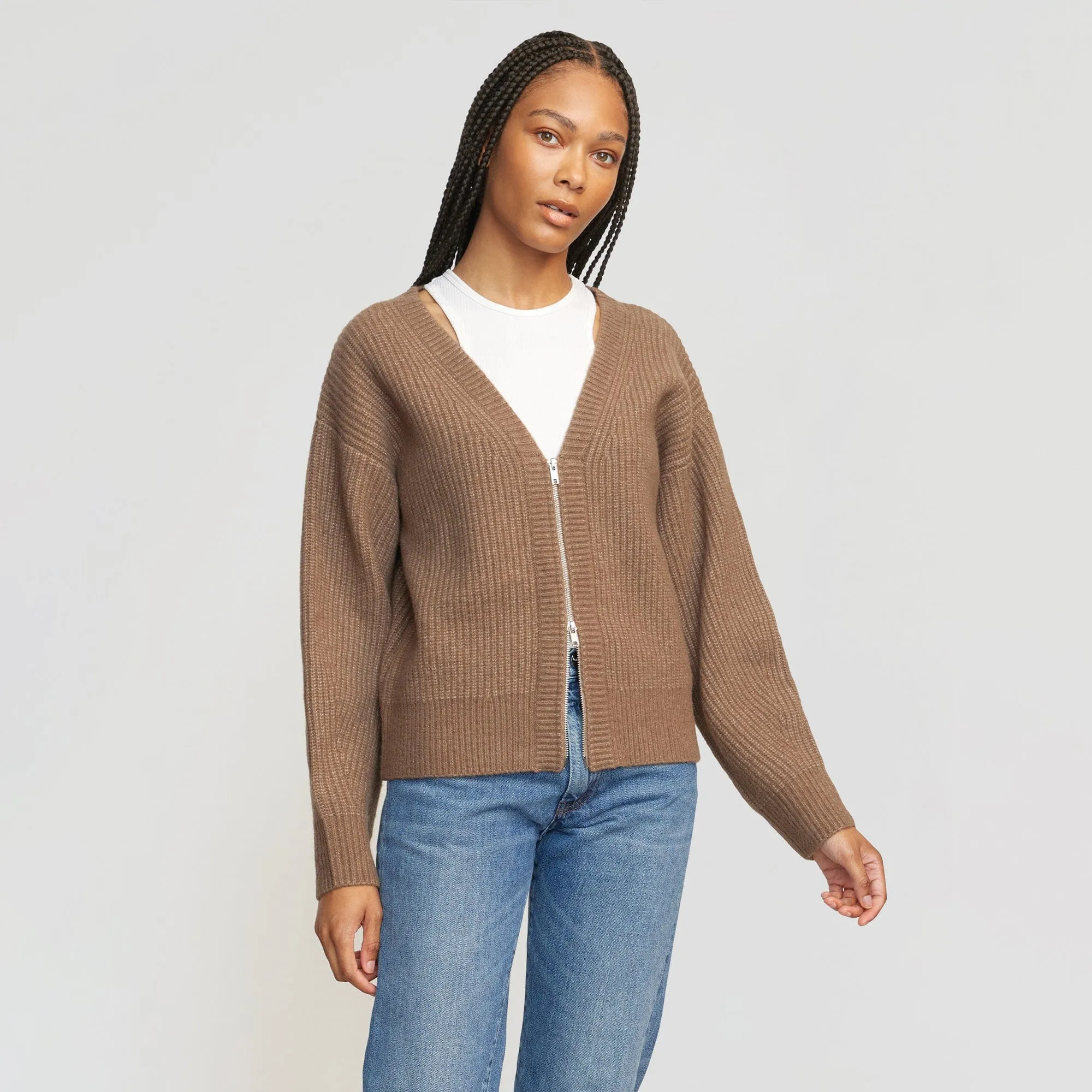 Austin Two-Way Zip Sweater | Heather Brown