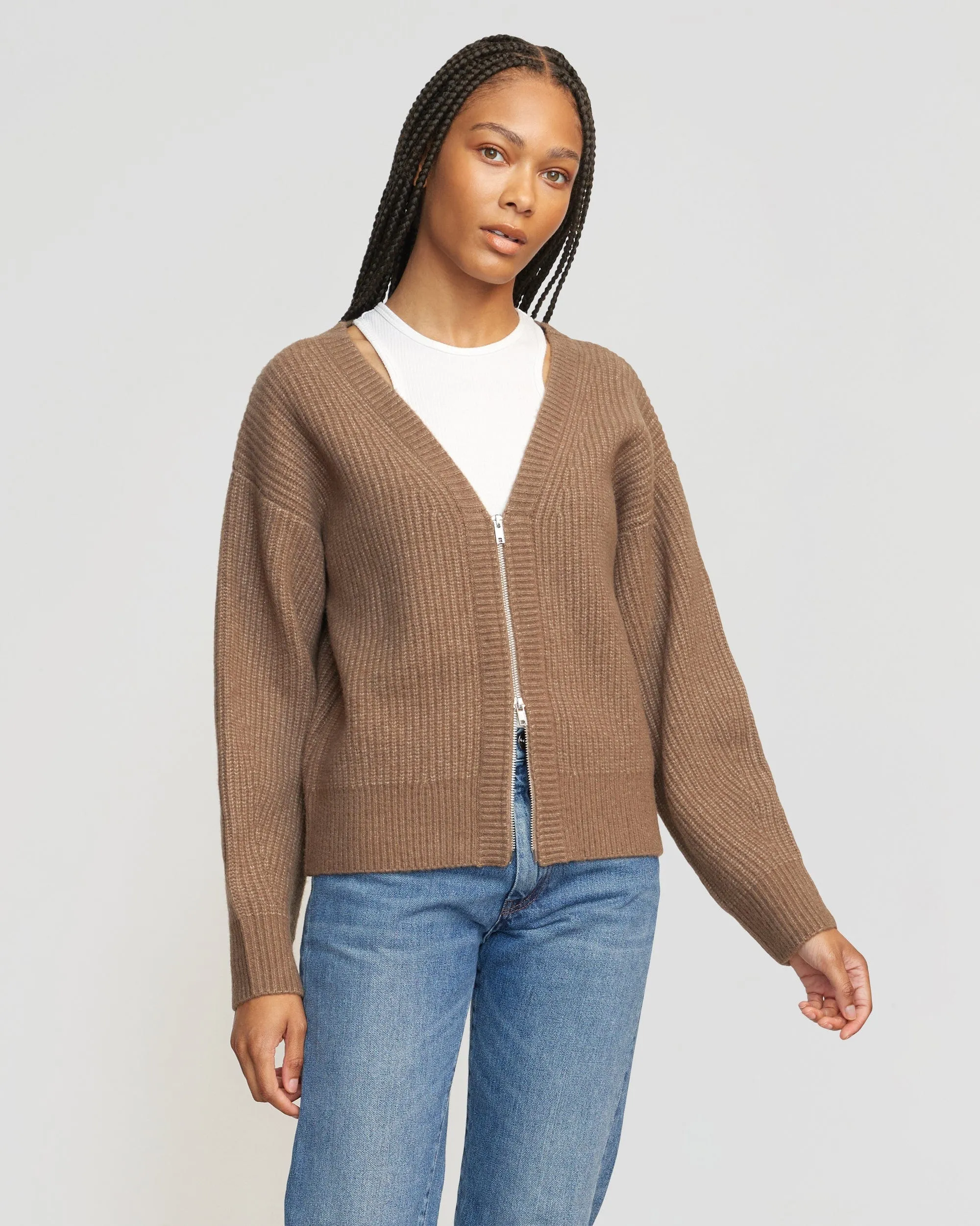 Austin Two-Way Zip Sweater | Heather Brown