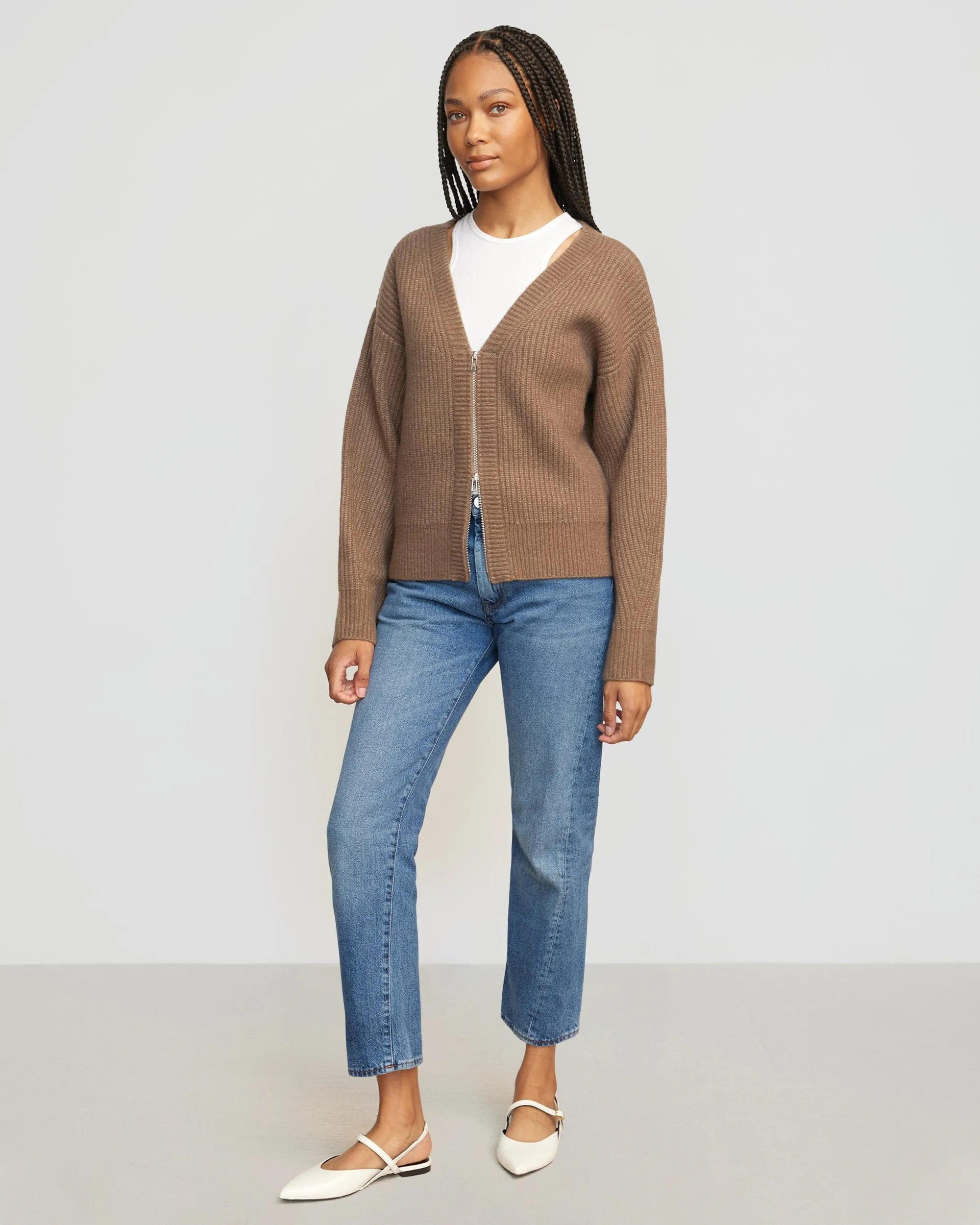 Austin Two-Way Zip Sweater | Heather Brown