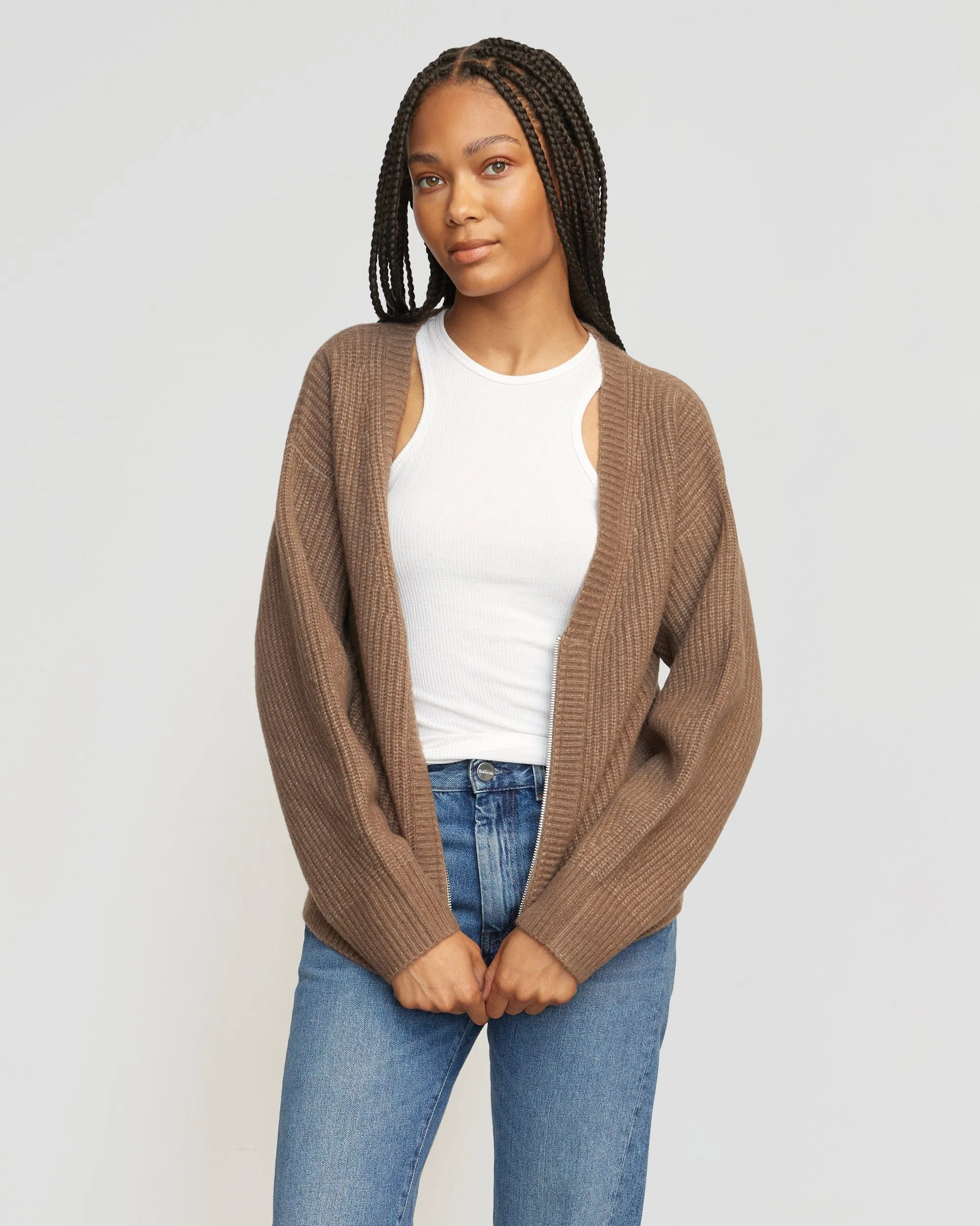 Austin Two-Way Zip Sweater | Heather Brown