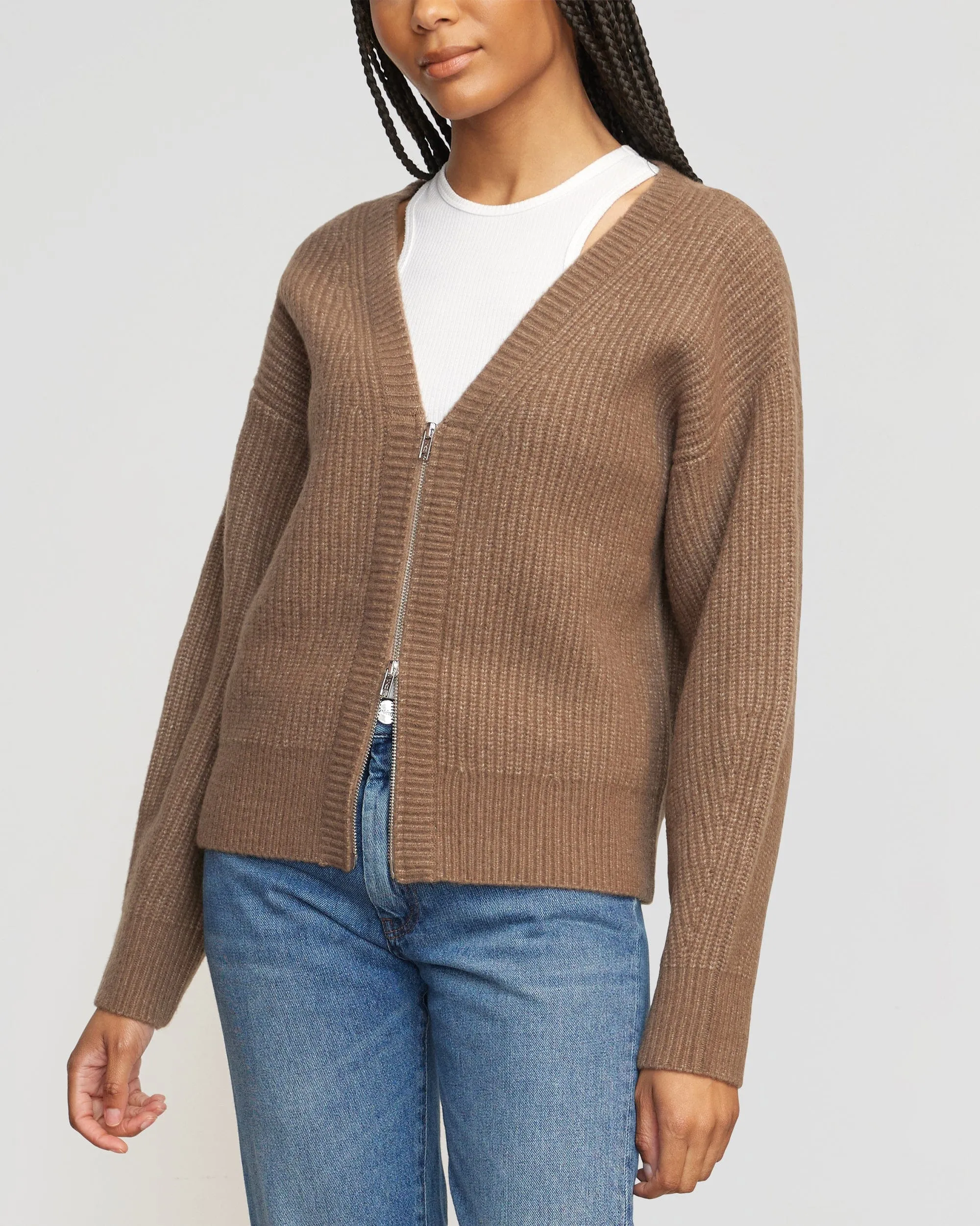 Austin Two-Way Zip Sweater | Heather Brown