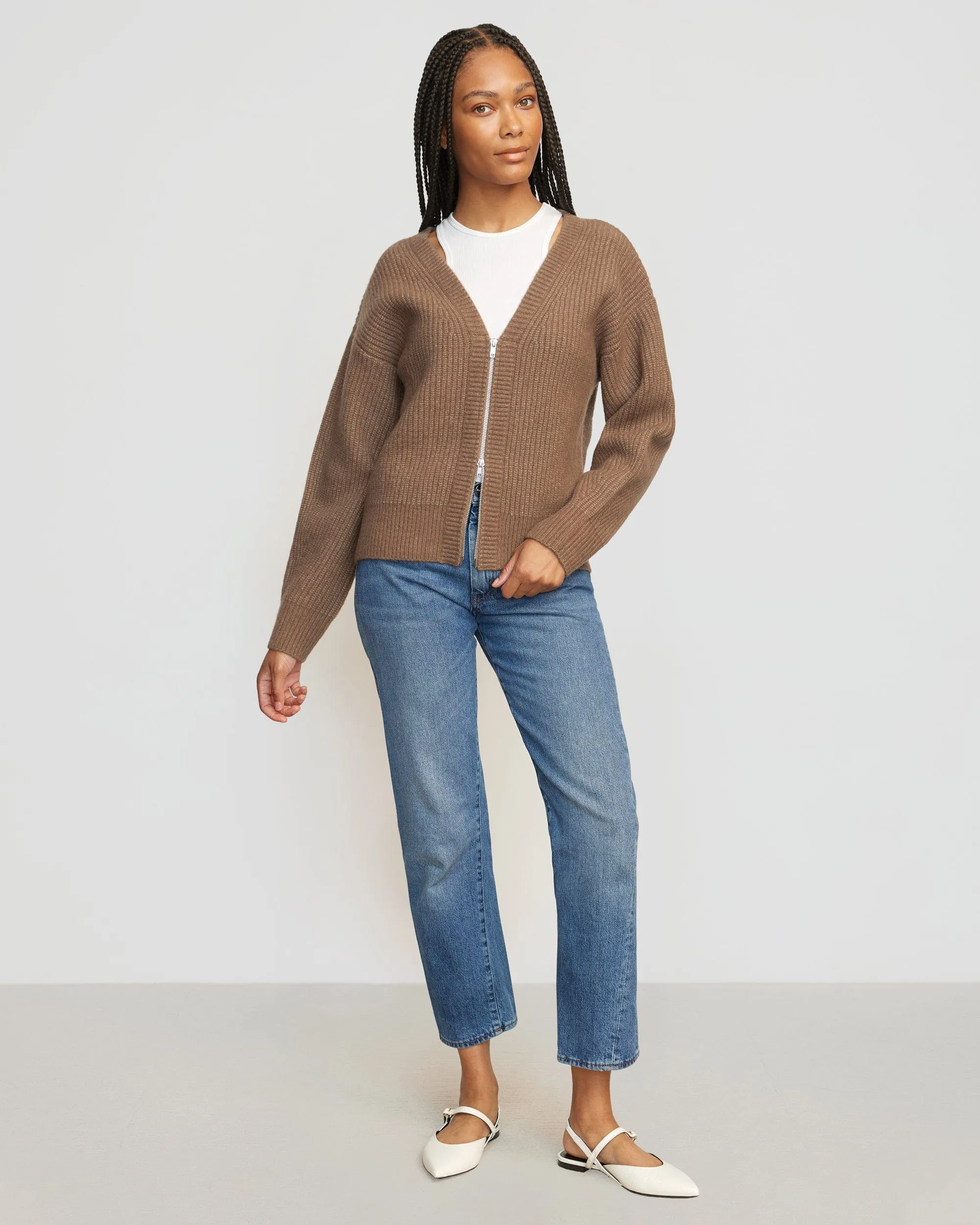 Austin Two-Way Zip Sweater | Heather Brown