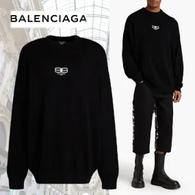 BALENCIAGA  |Long Sleeves Plain Cotton Logo Luxury Sweatshirts