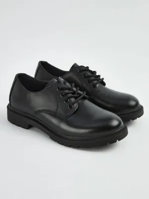 Black Leather Chunky Derby School Shoes | School | George at ASDA