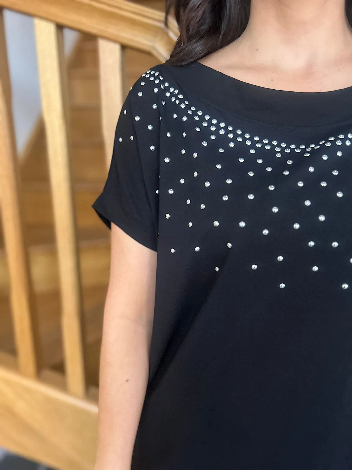 Black Round Neck Studded Top Sabrina