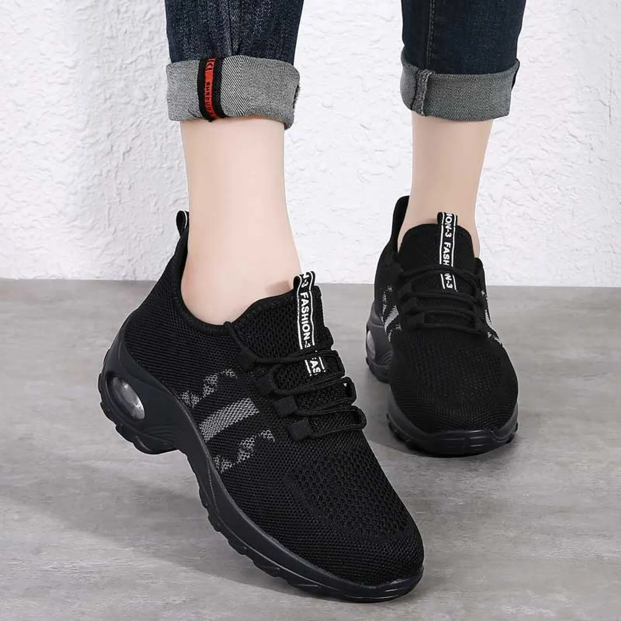 Black stripe accents double rocker bottom shoe sneaker