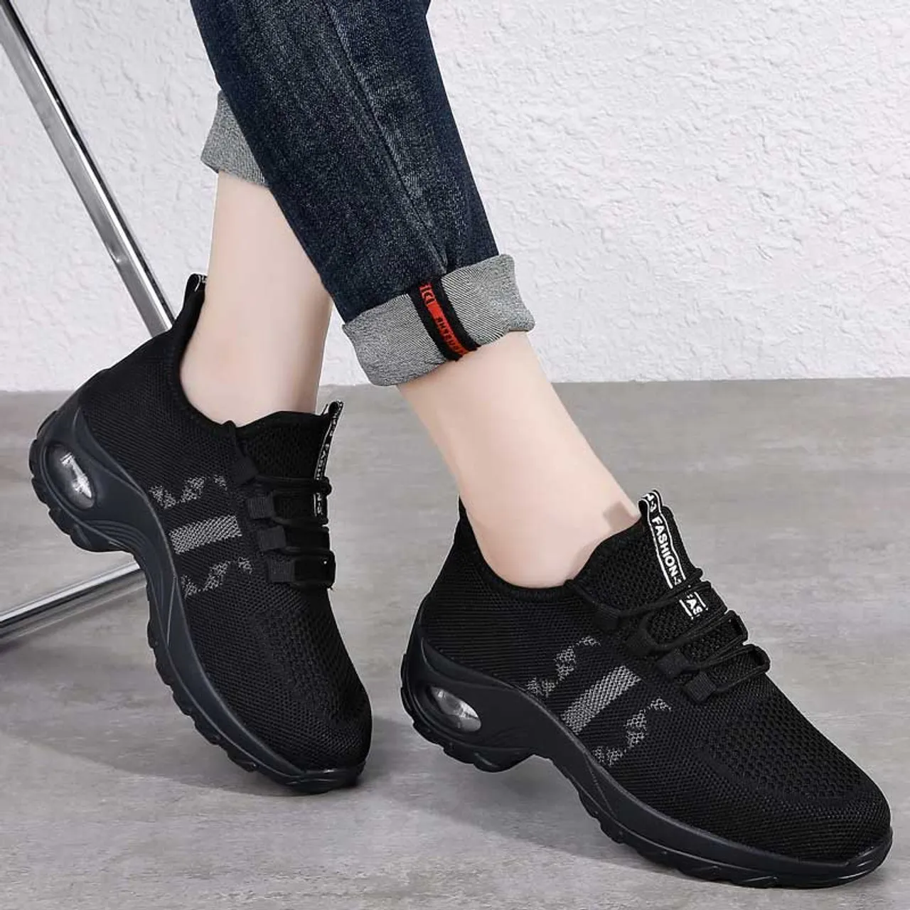 Black stripe accents double rocker bottom shoe sneaker