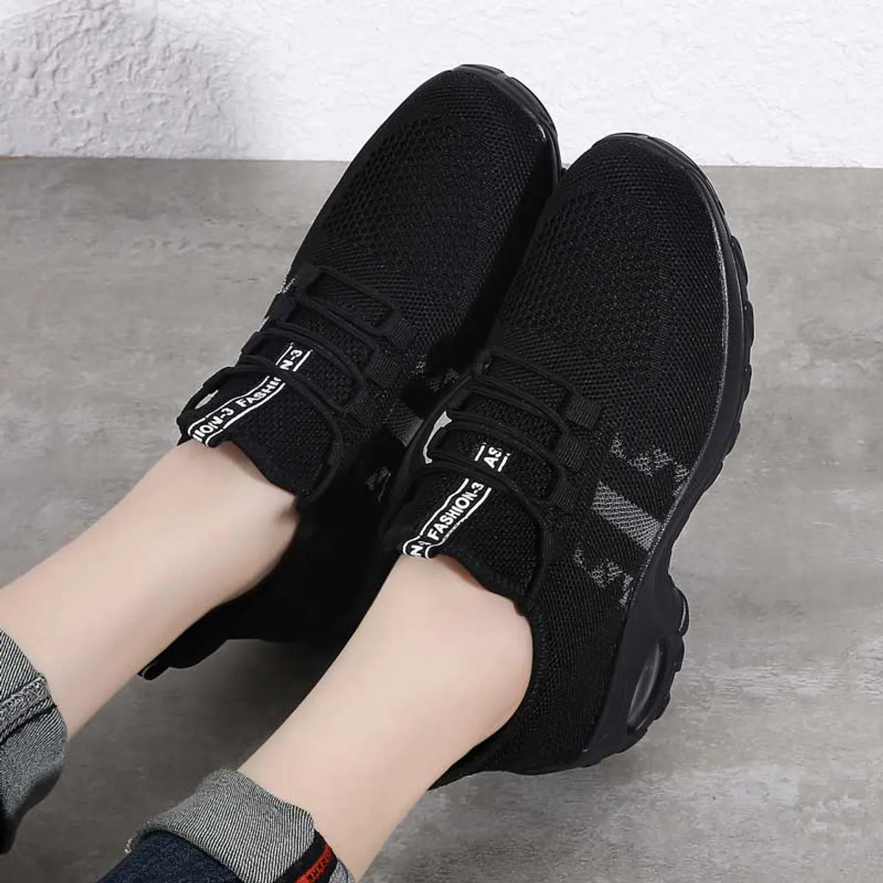 Black stripe accents double rocker bottom shoe sneaker