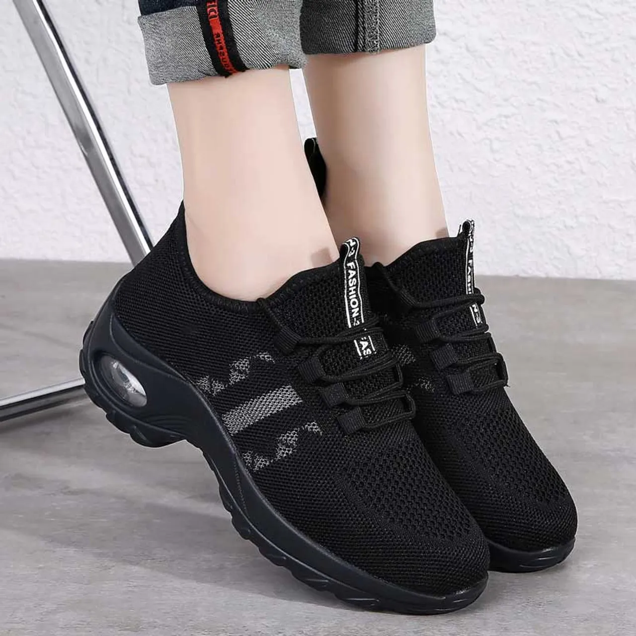 Black stripe accents double rocker bottom shoe sneaker