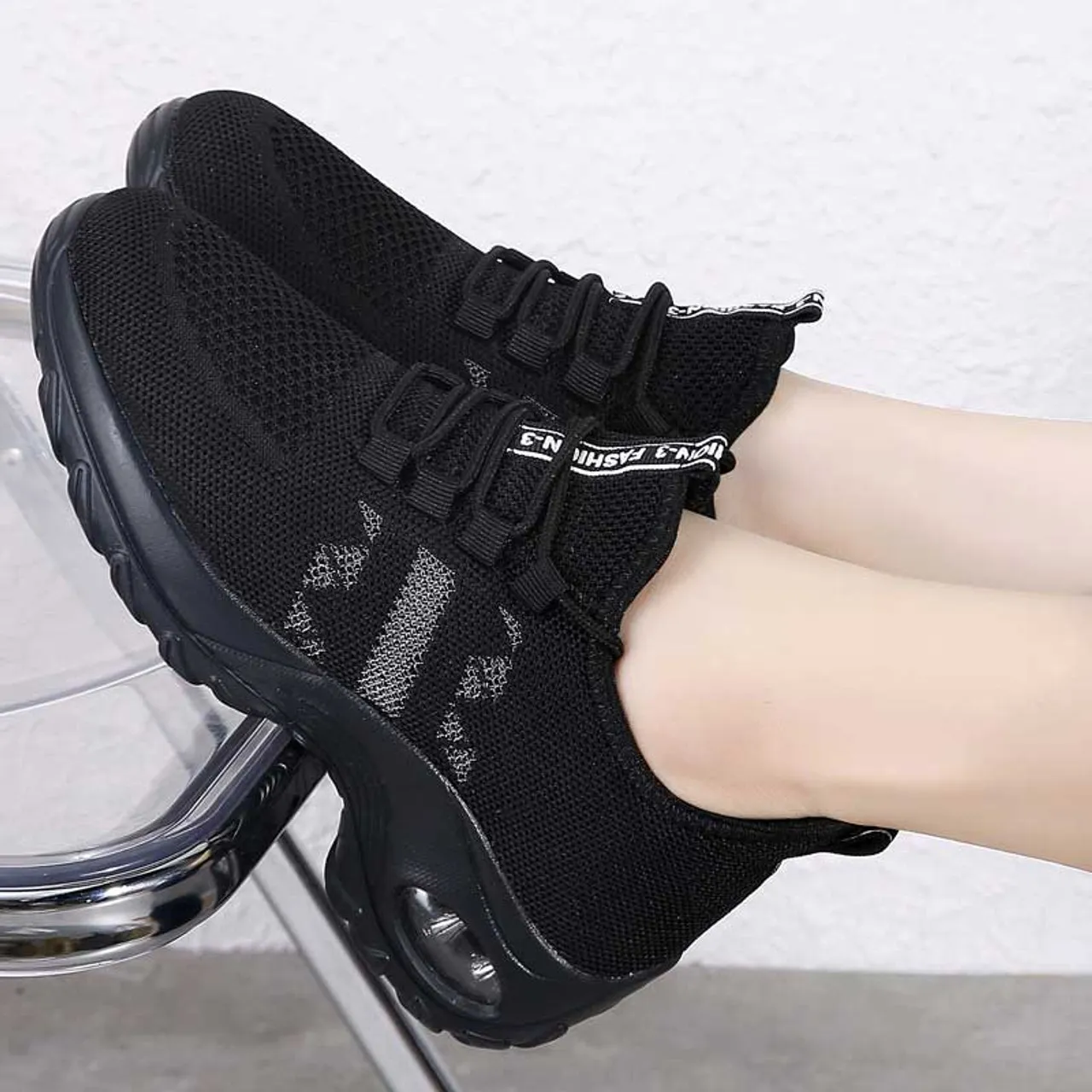 Black stripe accents double rocker bottom shoe sneaker