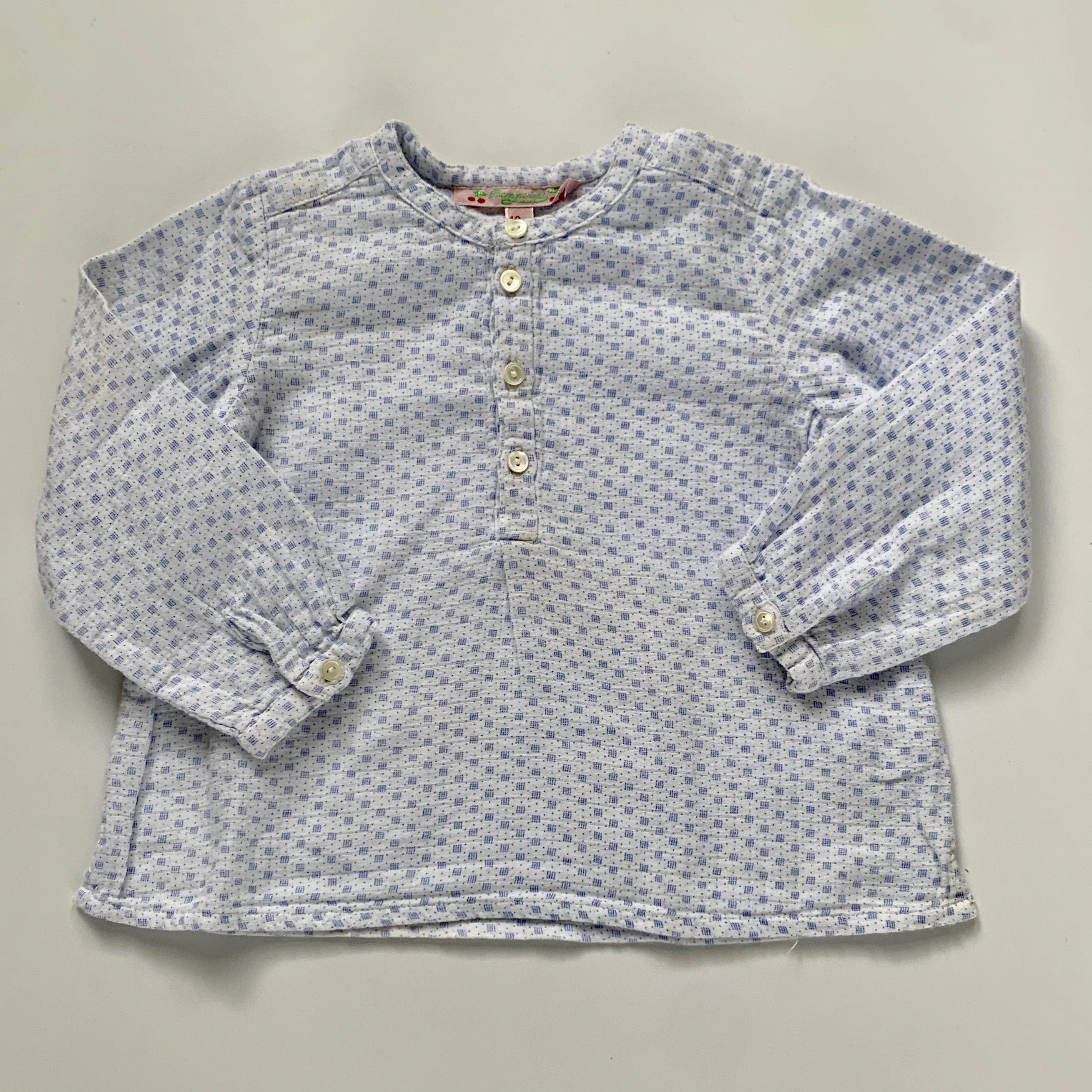 Bonpoint Blue And White Collarless Shirt: 18 Months