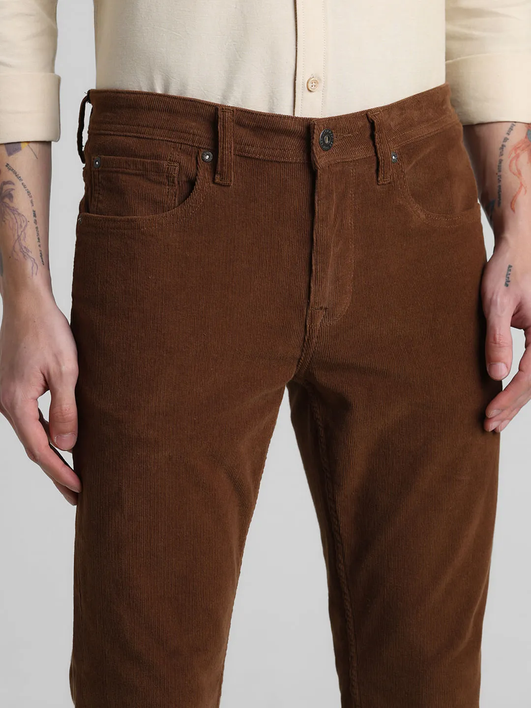 Brown Mid Rise Corduroy Pants