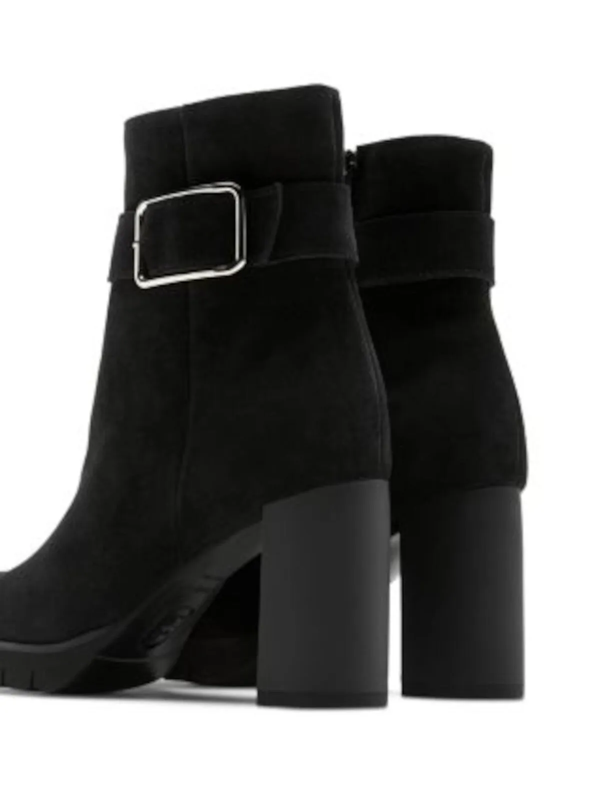 C LA CANADIENNE Womens Black Buckle Accent Padded Milo Almond Toe Block Heel Zip-Up Suede Heeled Boots M