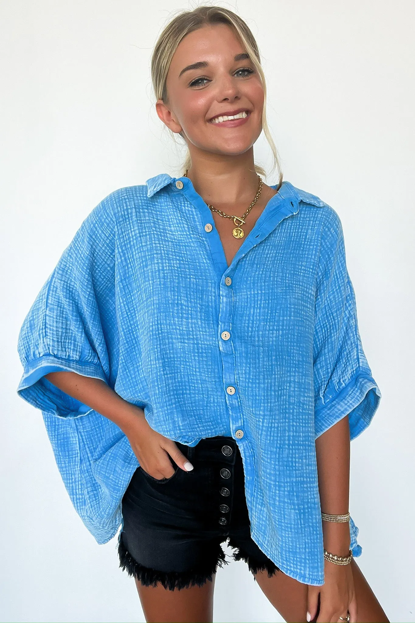 Carleen Washed Gauze Button Down Top - BACK IN STOCK