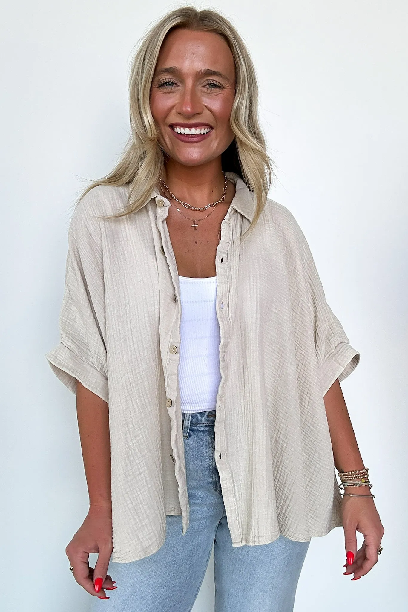 Carleen Washed Gauze Button Down Top - BACK IN STOCK