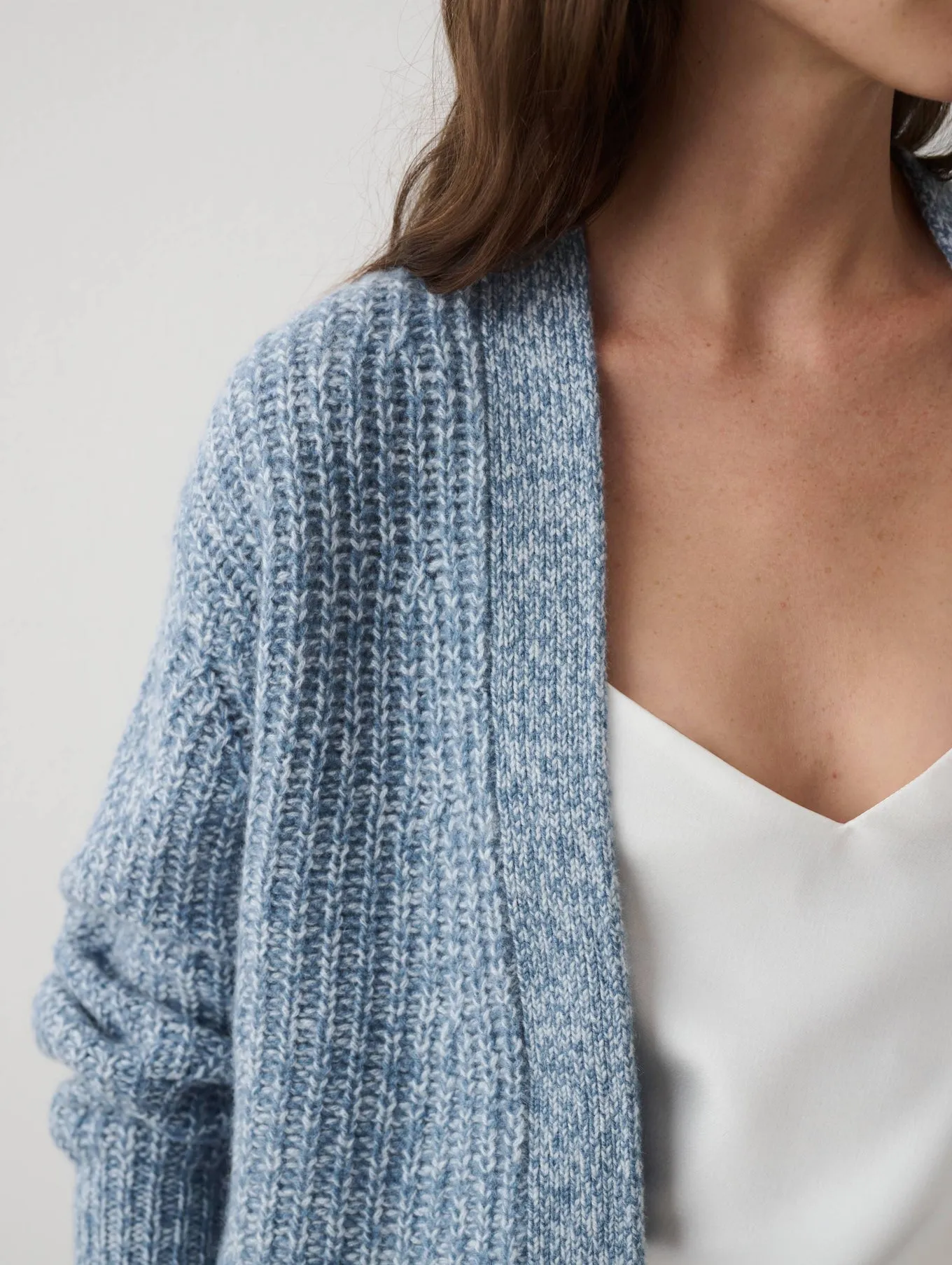 CASHMERE AIR SPUN RIBBED OPEN CARDIGAN