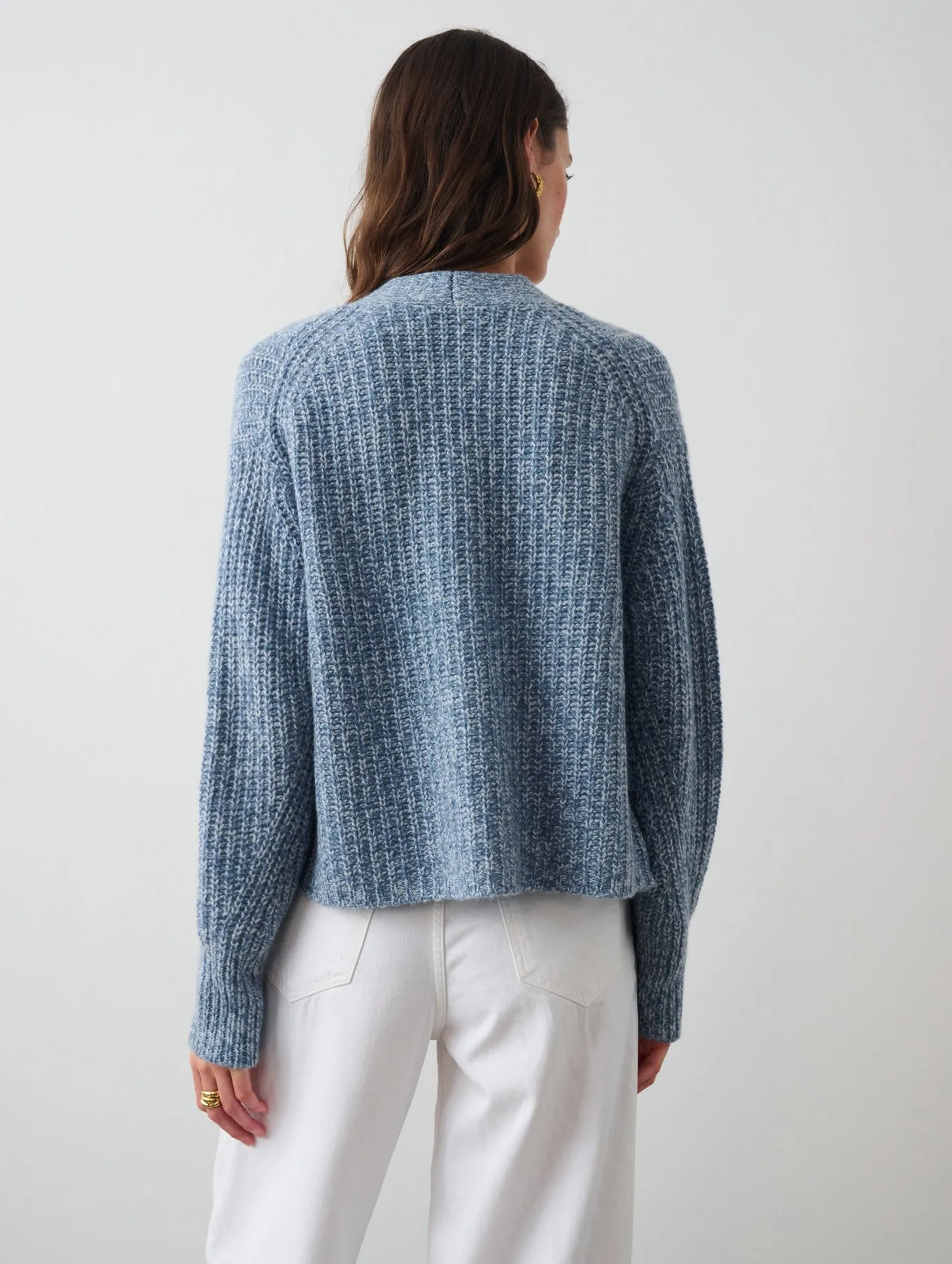 CASHMERE AIR SPUN RIBBED OPEN CARDIGAN