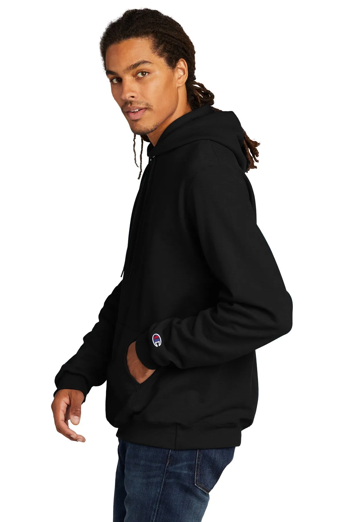 Champion Eco Fleece Pullover Hoodie, Black [Trademark Camping]