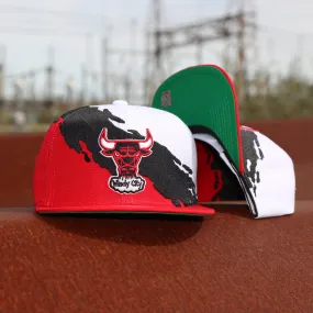 Chicago Bulls Vintage Retro NBA Paintbrush Mitchell and Ness Snapback Hat | Red/White/Black