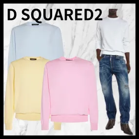 D SQUARED2  |Crew Neck Pullovers Fine Gauge Long Sleeves Plain Cotton