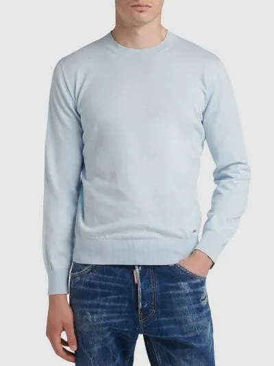 D SQUARED2  |Crew Neck Pullovers Fine Gauge Long Sleeves Plain Cotton