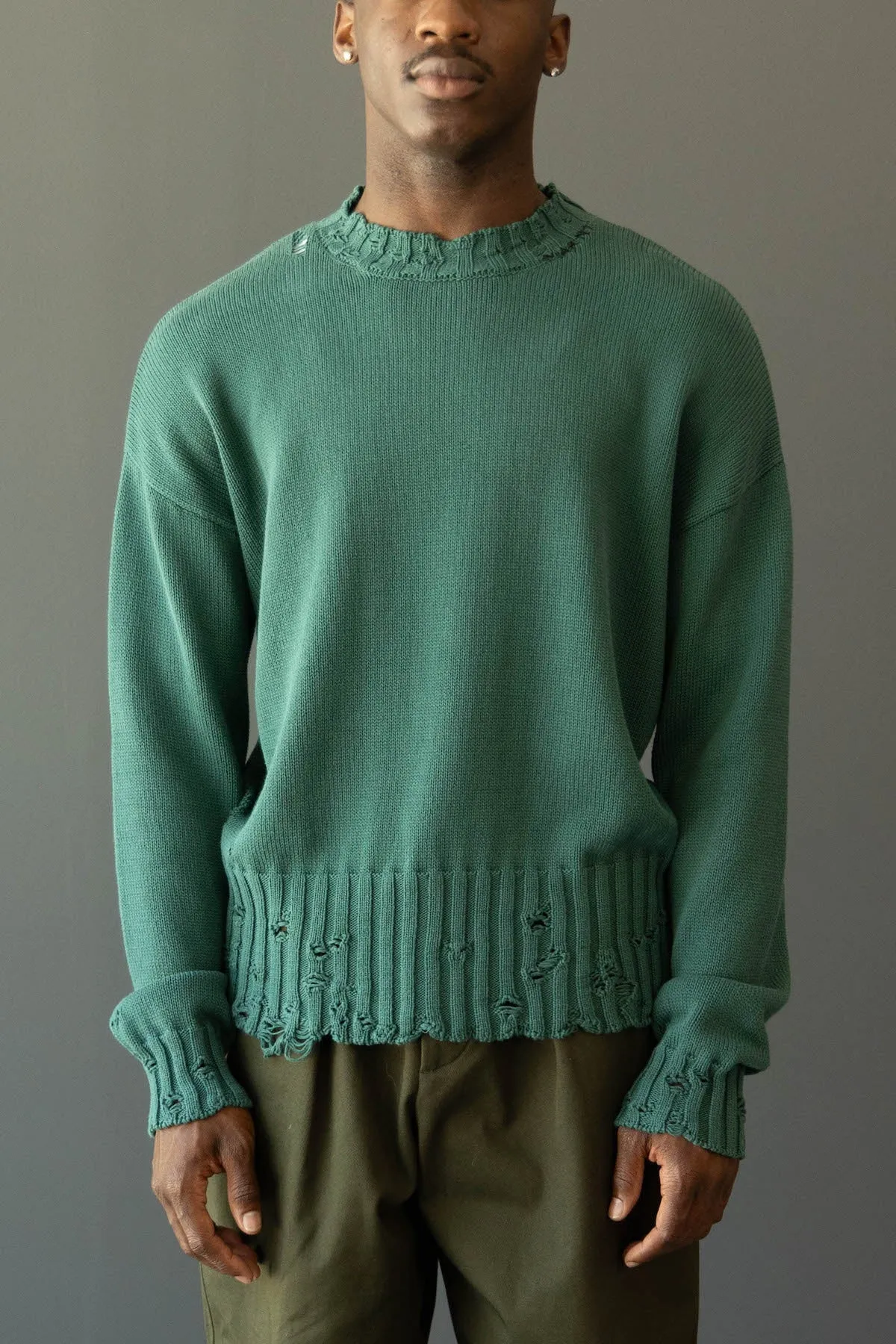 Dishevelled Cotton Sweater - Green