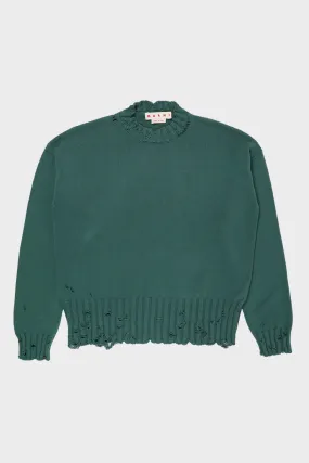 Dishevelled Cotton Sweater - Green