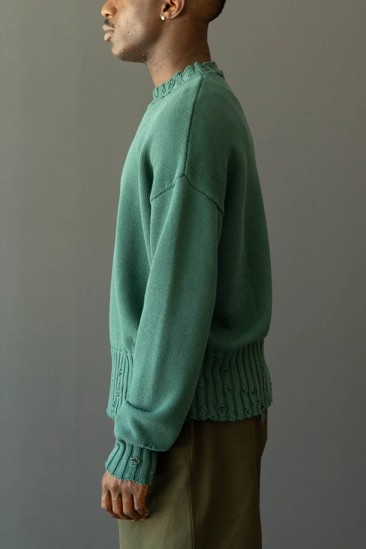 Dishevelled Cotton Sweater - Green