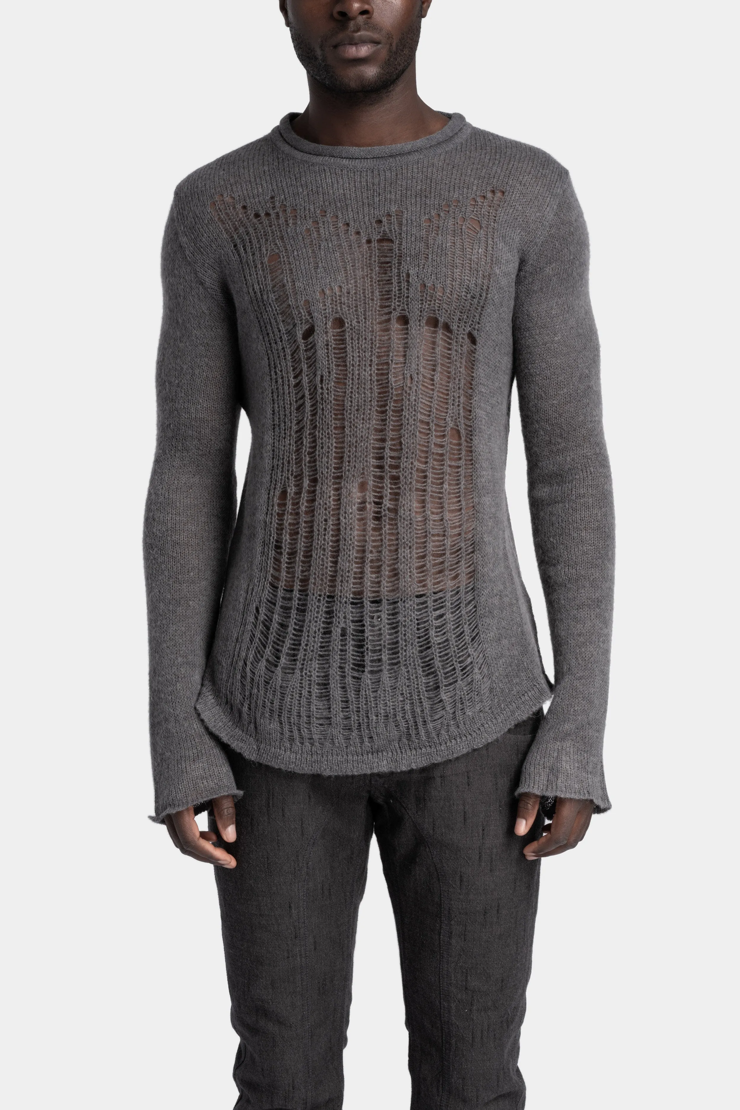 Distressed knit sweater, Grey