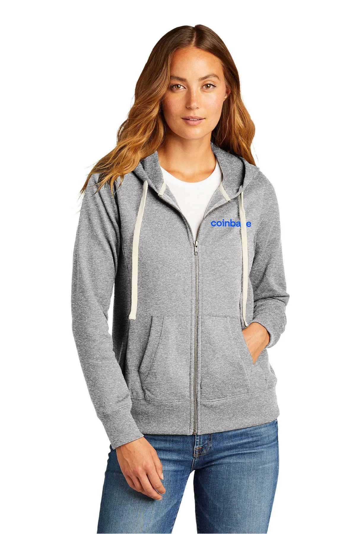 District Women's Full-Zip Hoodie, Light Heather Grey [Coinbase]