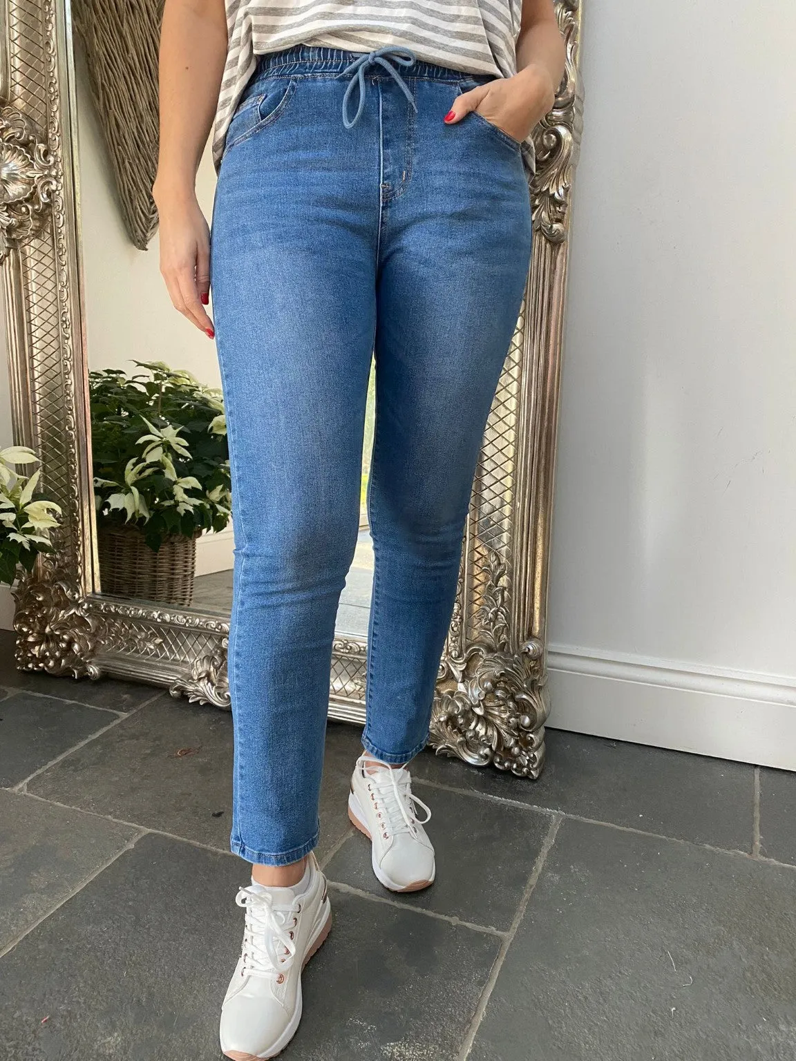 Drawstring Straight Leg Jeans