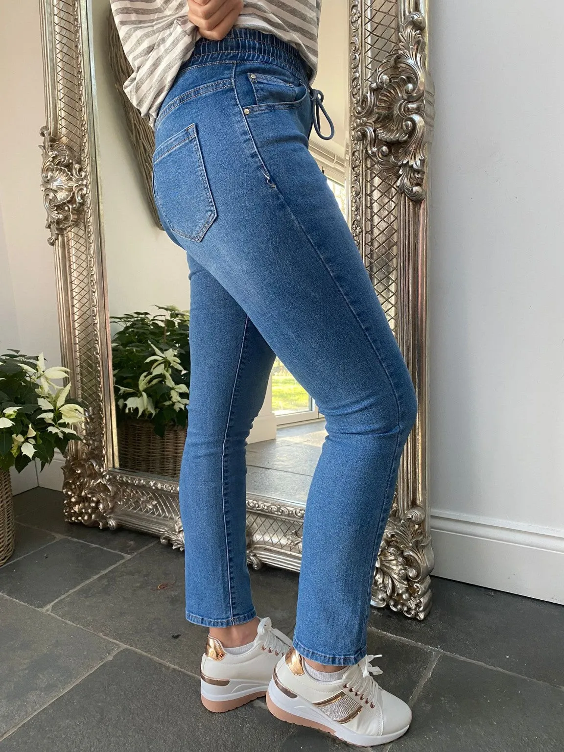 Drawstring Straight Leg Jeans