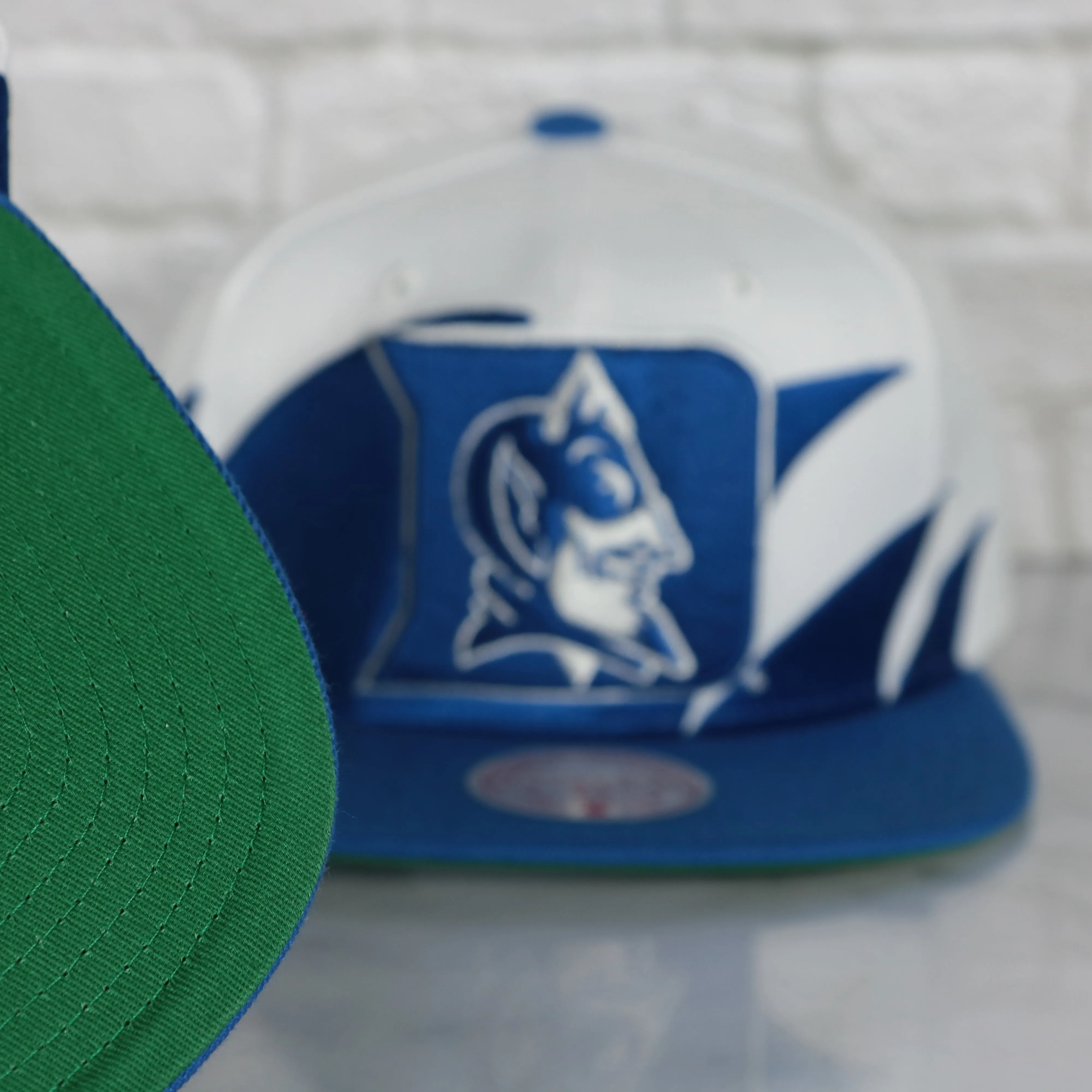 Duke University Blue Devils Vintage Retro Sharktooth Mitchell and Ness Snapback Hat | Blue/White