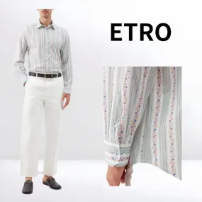 ETRO  |Flower Patterns Long Sleeves Cotton Luxury Shirts