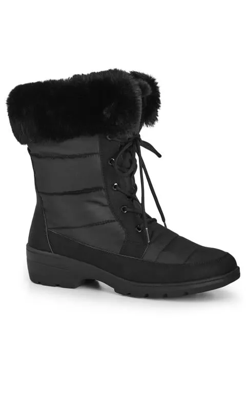 Evans Black Faux Fur Trim Lace Up Snow Boots