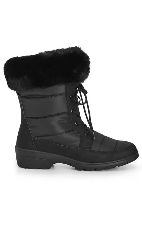 Evans Black Faux Fur Trim Lace Up Snow Boots