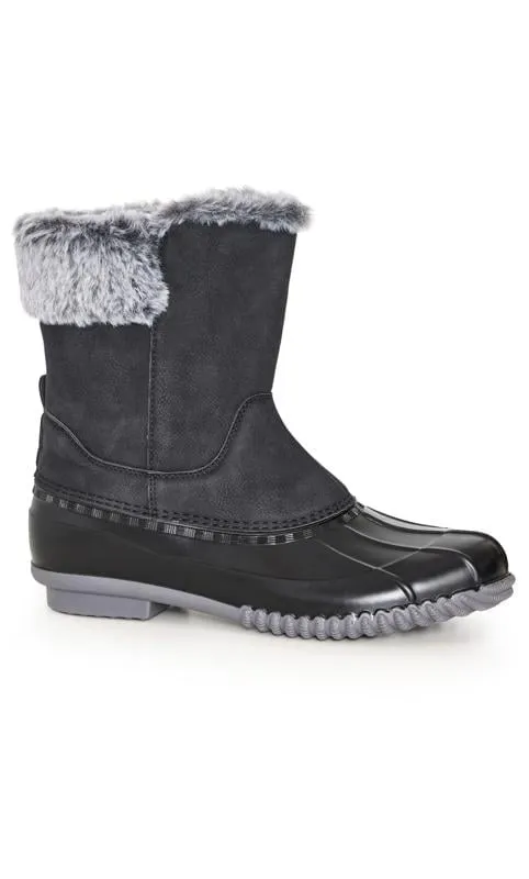 Evans WIDE FIT Black Faux Fur Lined Embroided Snow Boots