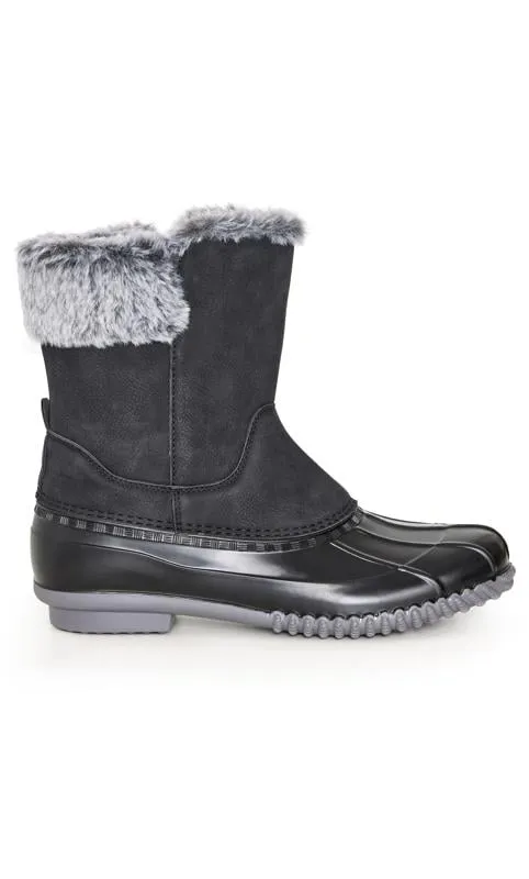 Evans WIDE FIT Black Faux Fur Lined Embroided Snow Boots