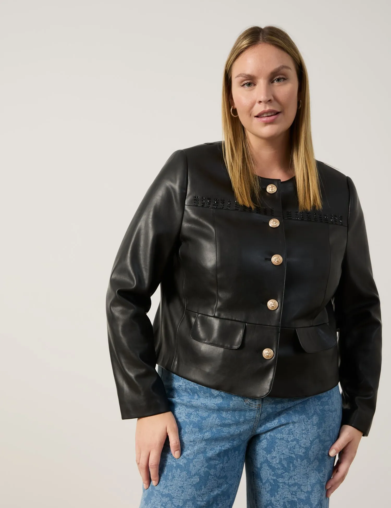 Faux leather blazer jacket