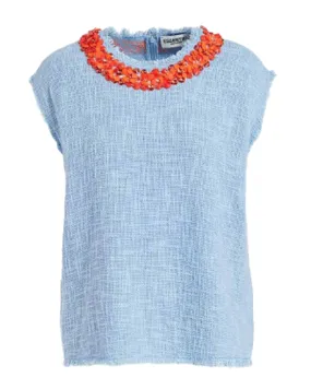 Feeling Blue Field Embellished Top